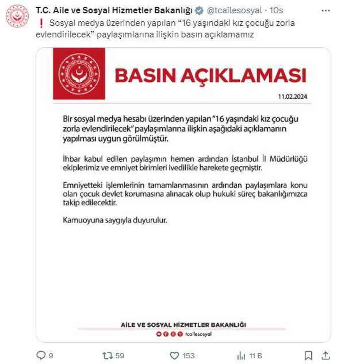 Aile ve Sosyal Hizmetler Bakanlığı'nı harekete geçiren paylaşım: 16 yaşındaki kız çocuğu zorla evlendirilecek Aile ve Sosyal Hizmetler Bakanlığı'nı harekete geçiren paylaşım: 16 yaşındaki kız çocuğu zorla evlendirilecek