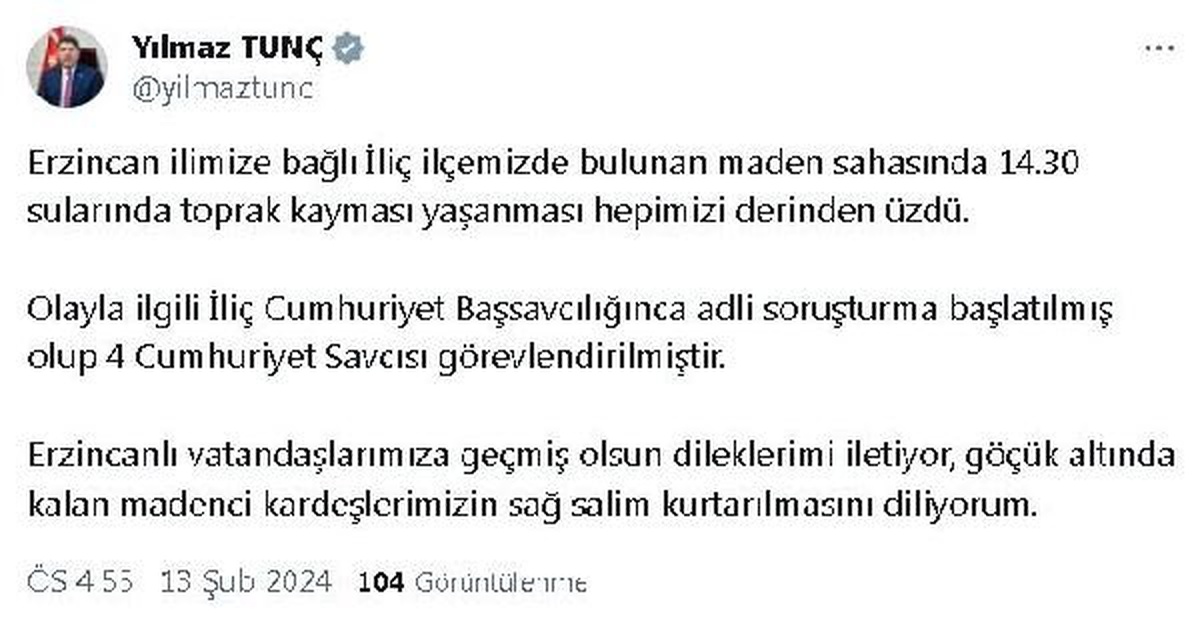 Erzincan\'da maden kazasıyla ilgili adli soruşturma başlatıldı