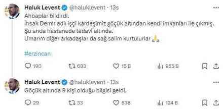 Haluk Levent'ten Erzincan'daki göçük faciasıyla ilgili güzel gelişme: Bir işçi kendi imkanlarıyla kurtuldu