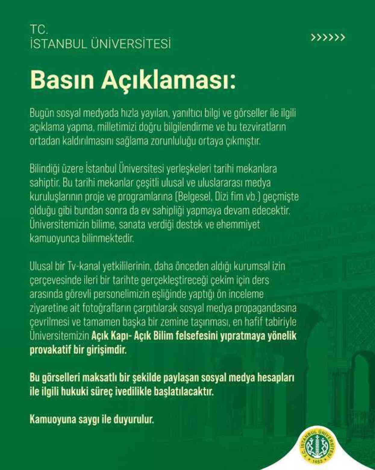 İstanbul Üniversitesi'nden kampüste tartışma yaratan görüntülere ilişkin açıklama