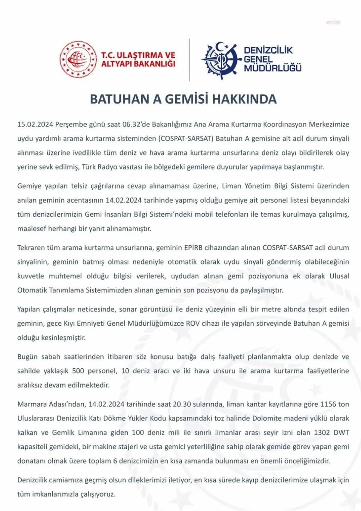 Marmara Denizinde Batan Batuhan A İsimli Gemi Aranıyor