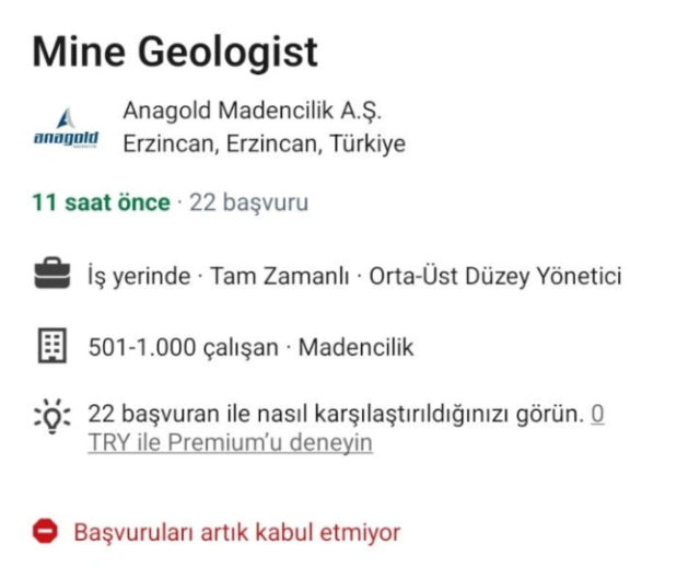 Erzincan'da toprak altındaki işçiler aranırken Anagold firması iş ilanı yayınladı