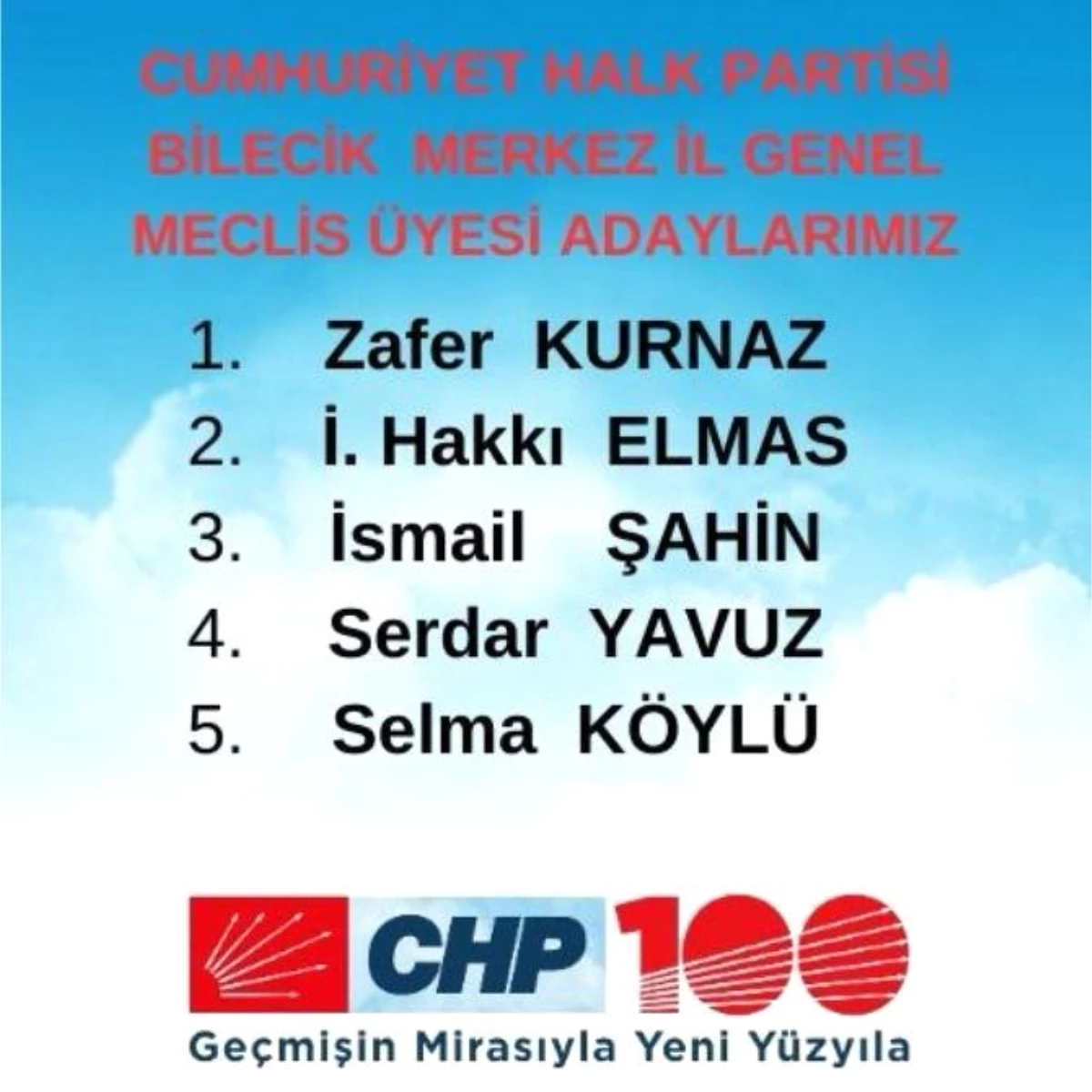 CHP Bilecik Merkez İlçe Başkanlığı, il genel meclis üyeleri aday sıralamasını değiştirdi