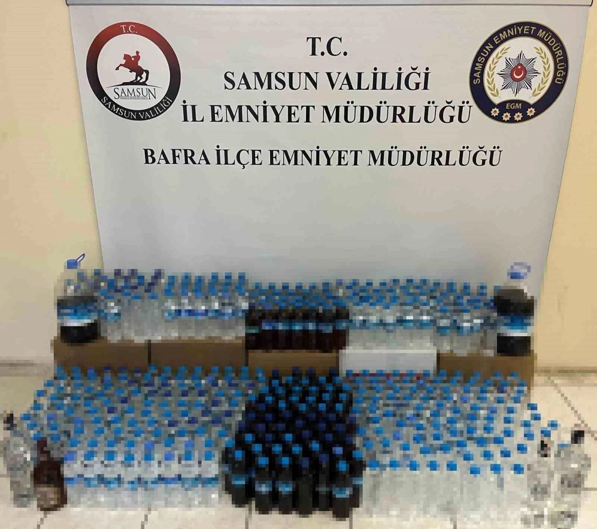 Samsun\'un Bafra ilçesinde 220 litre kaçak içki ele geçirildi