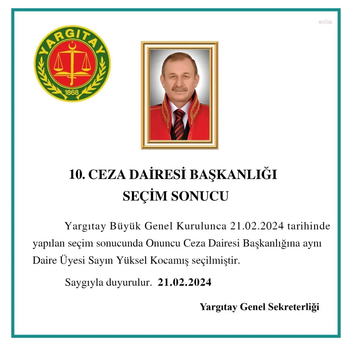 Yargıtay 10. Ceza Dairesi Başkanlık seçim sonucu açıklandı