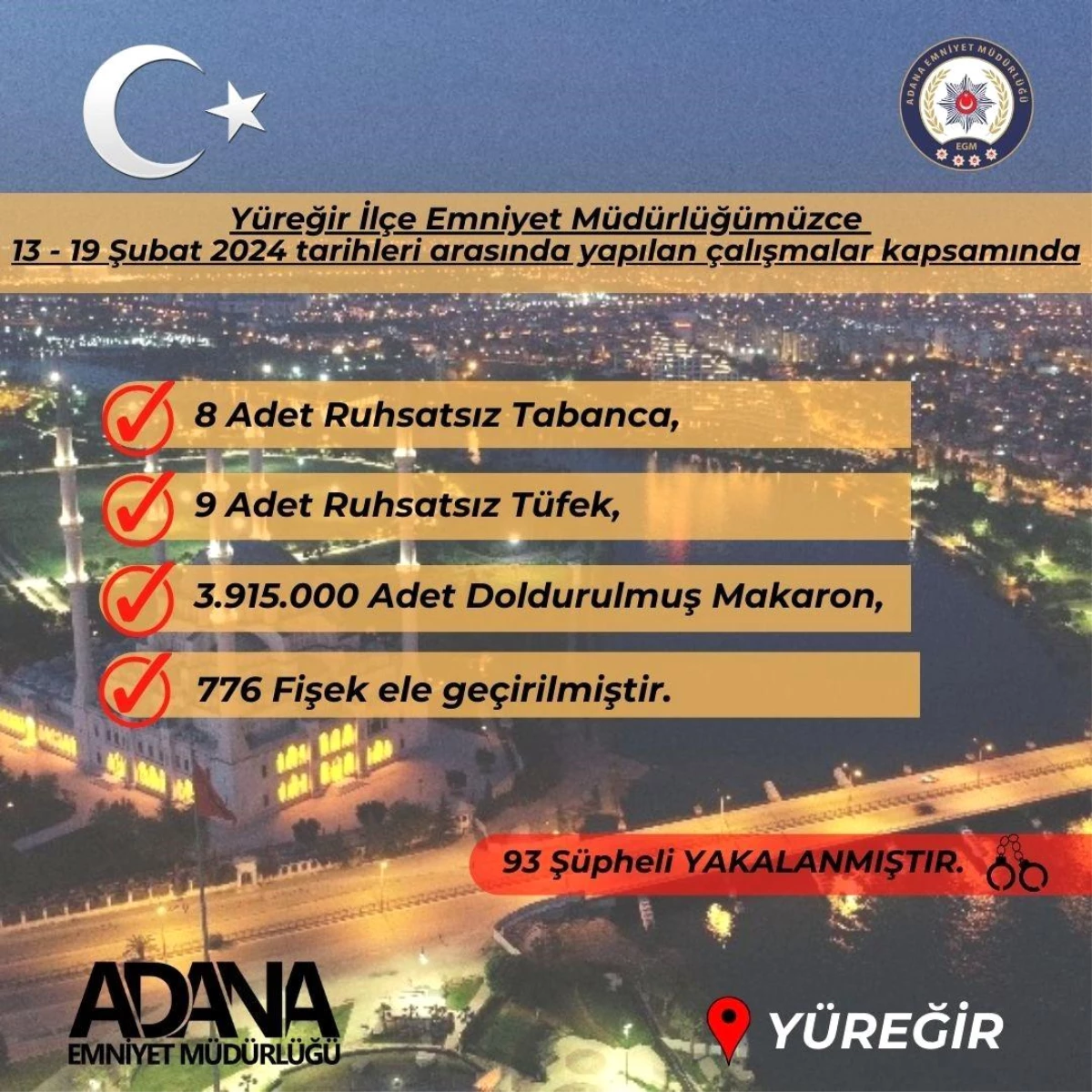 Adana\'da 17 Ruhsatsız Silah Ele Geçirildi