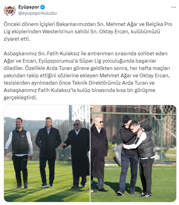 Mehmet Ağar'dan Arda Turan'ın hocalığını yaptığı Eyüpspor'a destek ziyareti