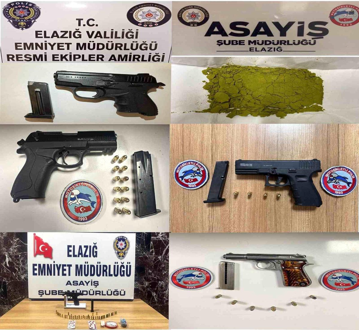 Elazığ\'da 5 Ruhsatsız Tabanca ve Uyuşturucu Madde Ele Geçirildi