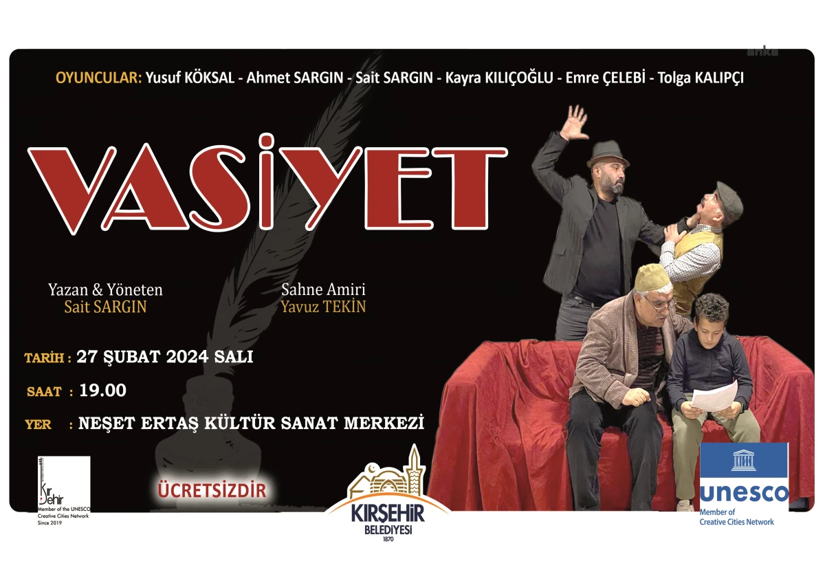 Kırşehir Belediyesi Şehir Tiyatroları \'Vasiyet\' adlı oyunu sahneleyecek