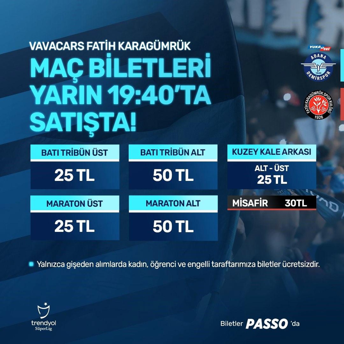 Adana Demirspor - Fatih Karagümrük Maçının Biletleri Satışa Çıkıyor