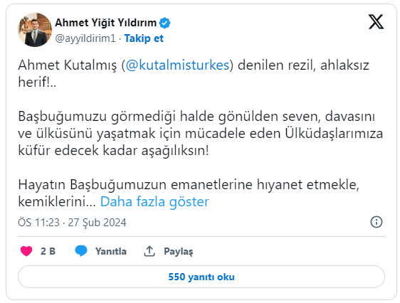 Alparslan Türkeş'in oğlu Kutalmış Türkeş'in hakaretlerine MHP ve Ülkü Ocakları'dan aynı sertlikte yanıt