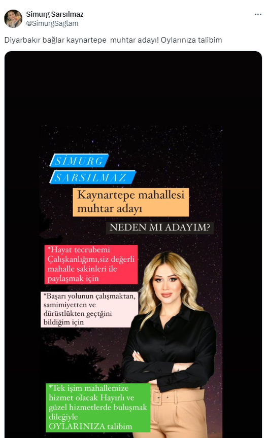 Kadın model Simurg Sarsılmaz, Diyarbakır'da muhtar adayı oldu