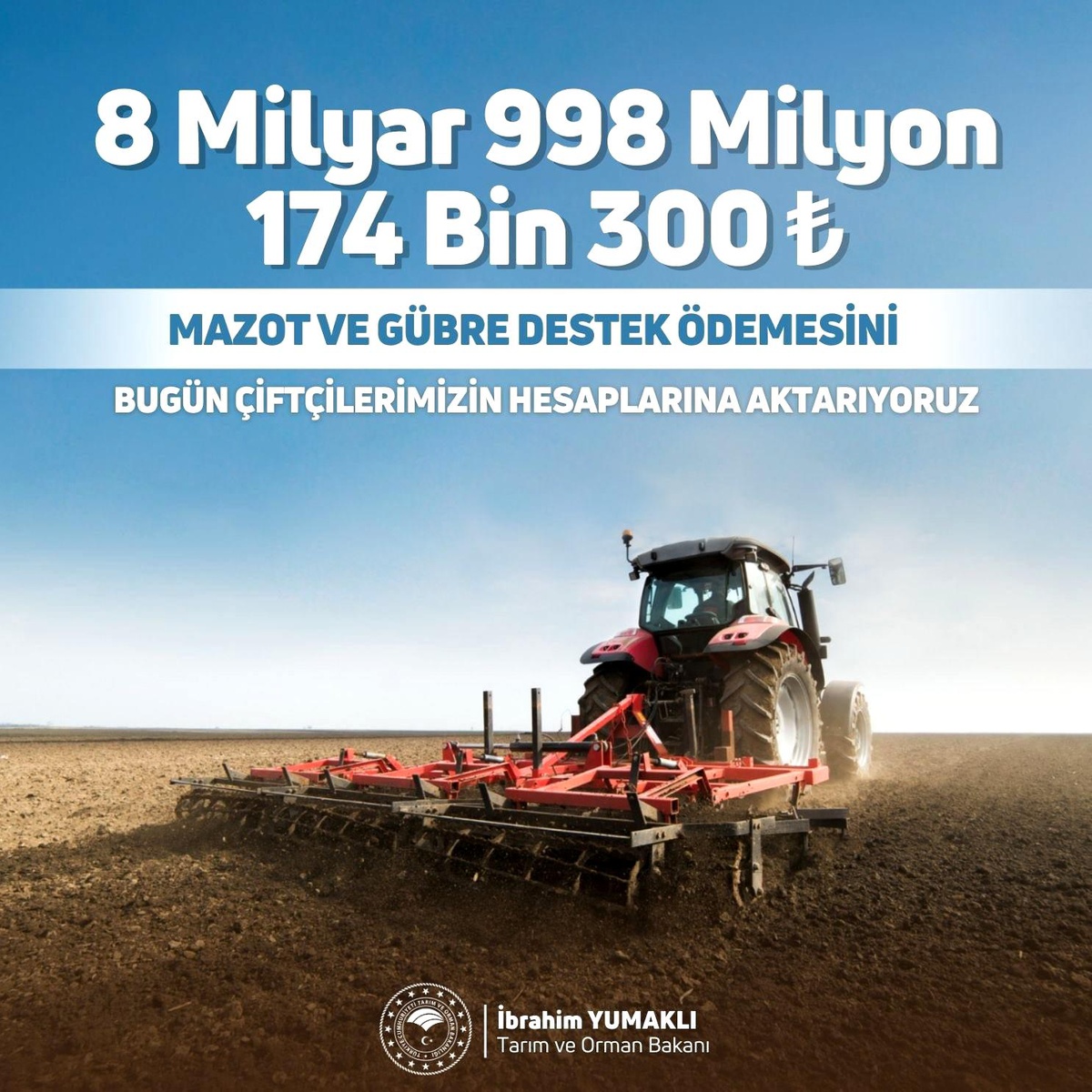 Tarım ve Orman Bakanı: 9 Milyar Liralık Mazot ve Gübre Destek Ödemeleri Çiftçilere Aktarılıyor