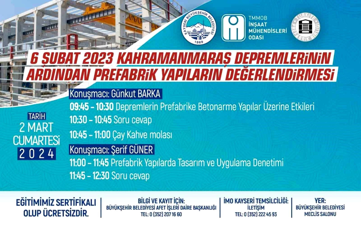 Kayseri Büyükşehir Belediyesi, Deprem Sonrası Prefabrik Yapılar Semineri Düzenliyor
