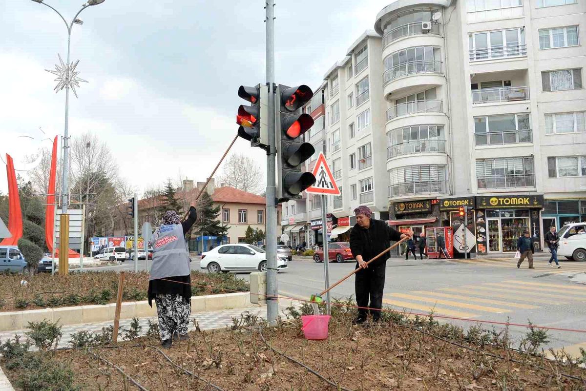 Bozüyük\'te trafik ışıkları fırçalarla temizleniyor