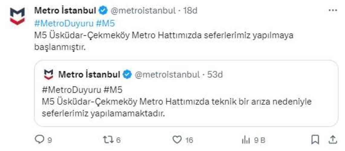 Üsküdar-Çekmeköy metro hattında arıza! Seferler durduruldu, istasyonlarda kalabalık oluştu