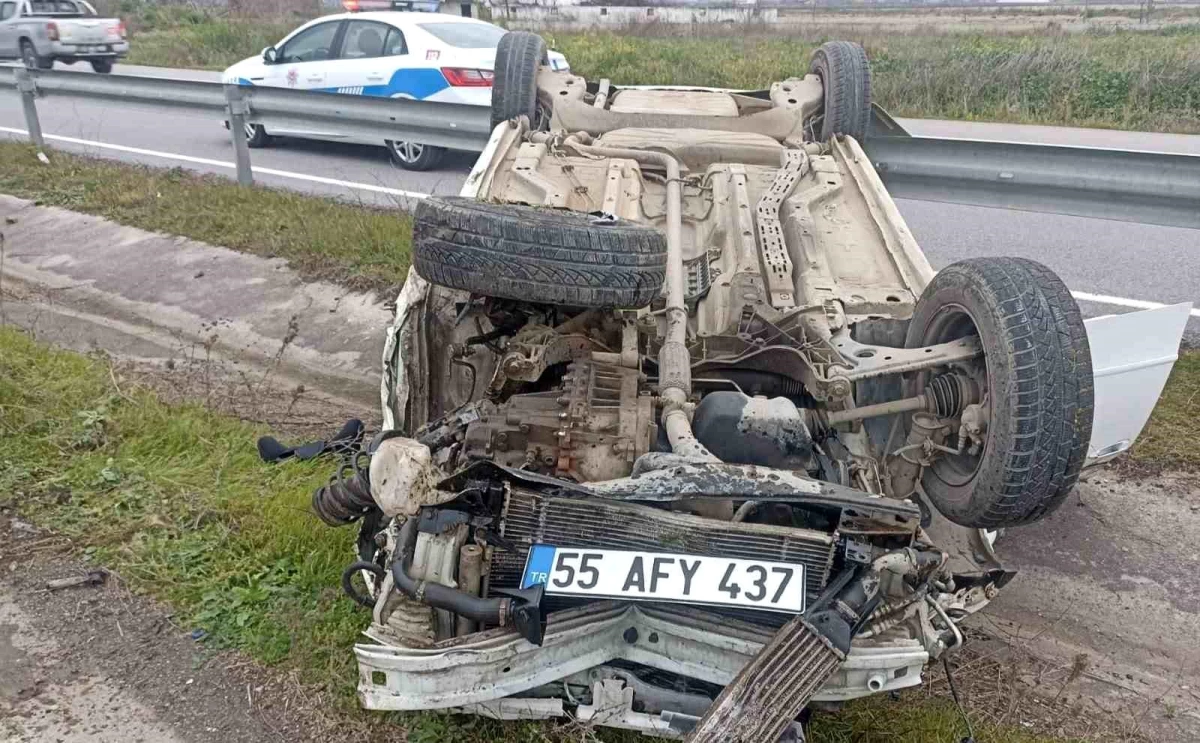 Samsun\'un Alaçam ilçesinde otomobilin takla attığı kazada sürücü yaralandı