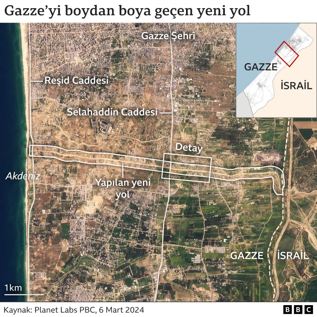 Uydu fotoğrafları, İsrail\'in Gazze\'yi ikiye bölen bir yol inşa ettiğini gösteriyor
