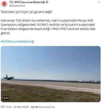 MSB: Irak ve Suriye'de 11 terörist etkisiz MSB: Irak ve Suriye'de 11 terörist etkisiz