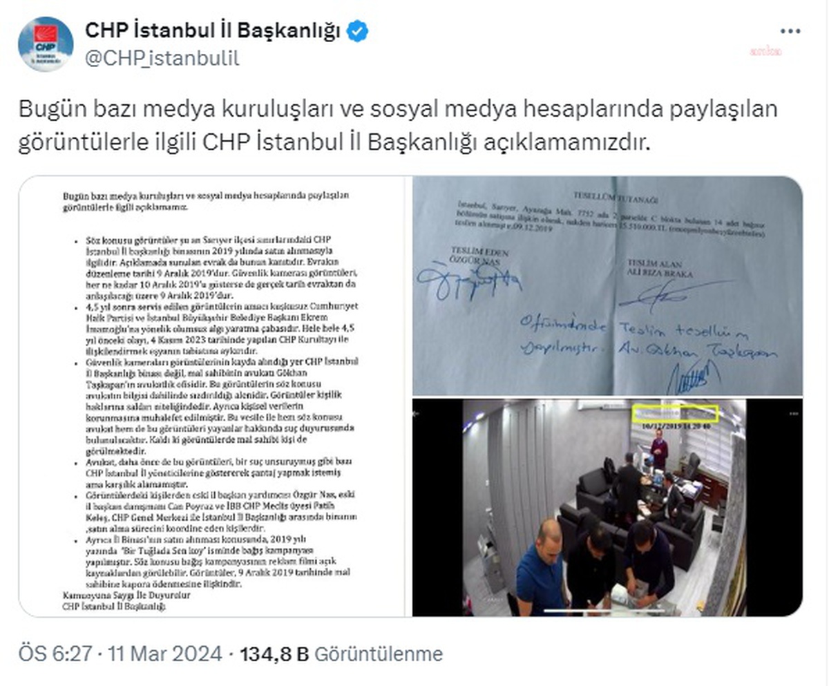 CHP İstanbul İl Başkanlığı Para Sayma Görüntüleri İddialarını Yalanladı