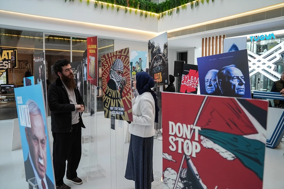 Gazze için eylem çağrısı afişlerinin yer aldığı sergi açıldı