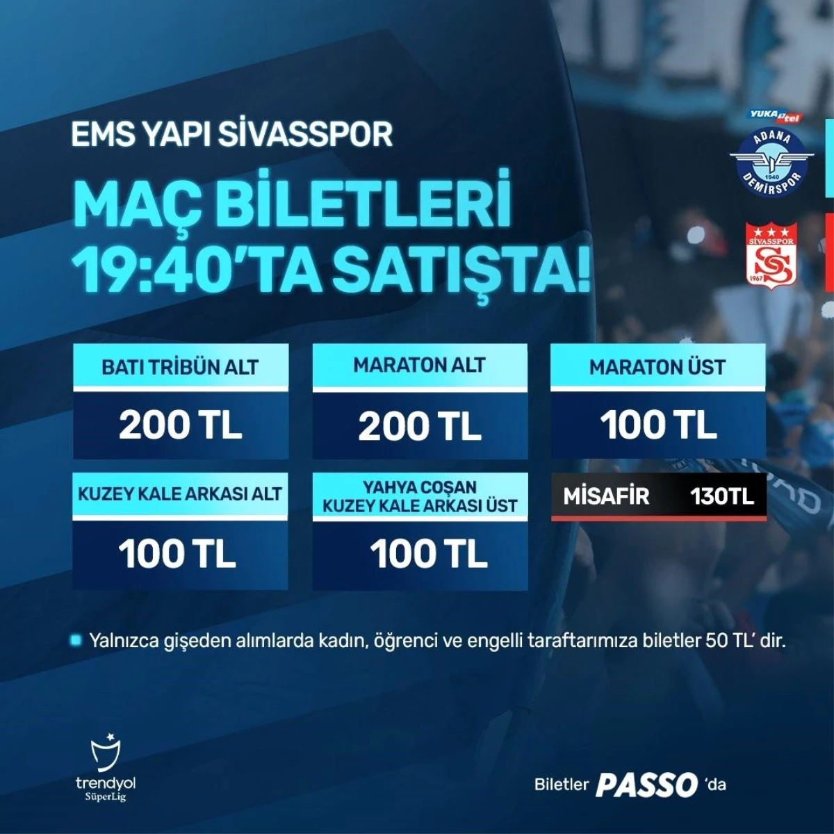 Adana Demirspor\'un Sivasspor ile karşılaşacağı maçın biletleri satışa çıktı