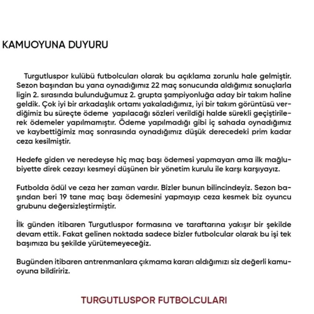 Turgutluspor Futbolcuları Antrenmanlara Çıkmama Kararı Aldı