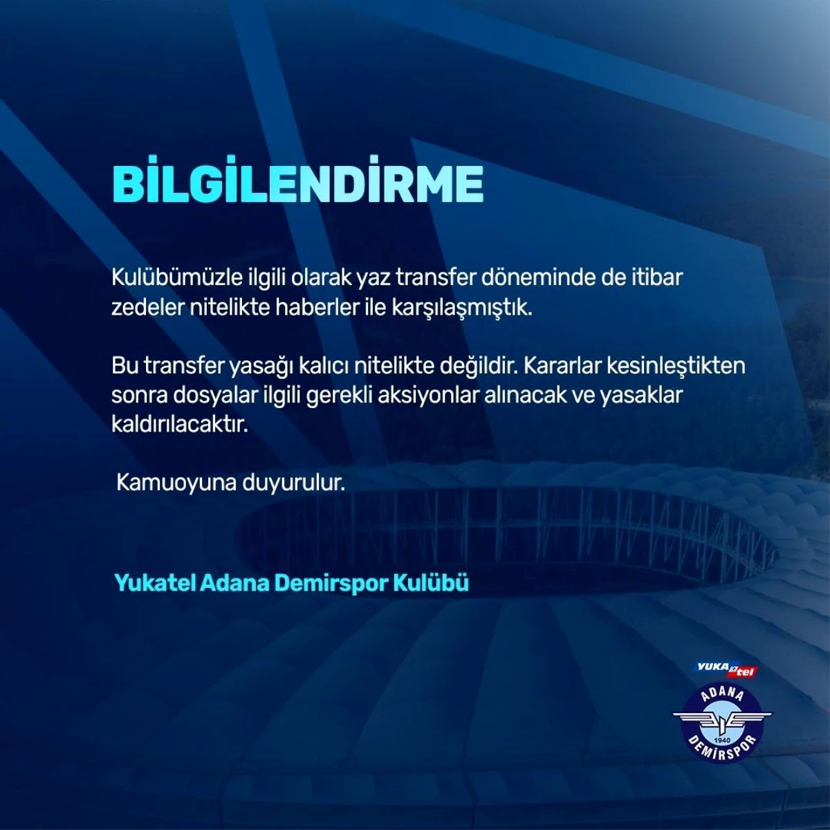 Adana Demirspor, FIFA tarafından verilen transfer yasağının kalıcı olmadığını belirtti