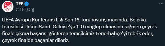Maç biter bitmez paylaştılar! TFF'den Fenerbahçe'ye tebrik mesajı