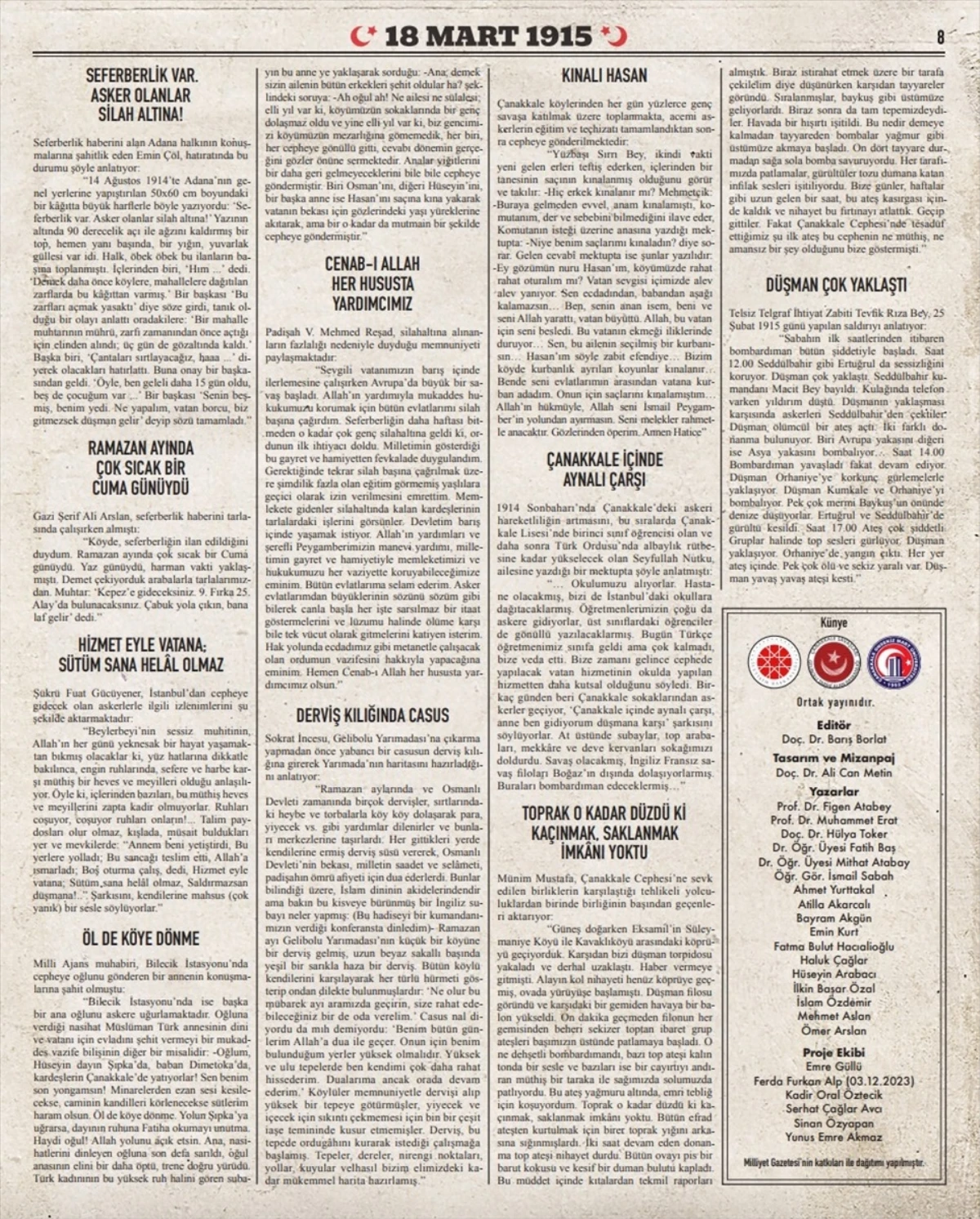 18 Mart Çanakkale Deniz Zaferi\'nin 109. yıl dönümüne özel \'Gelibolu Gazetesi\' yayımlandı