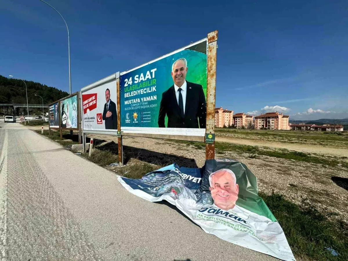 Cumhur İttifakı Bilecik Belediye Başkan Adayı Mustafa Yaman\'ın Billboardları Tahrip Edildi