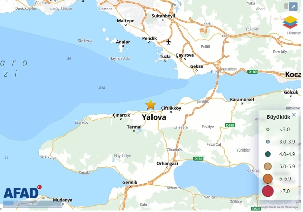Marmara Denizi\'nde Yalova Açıklarında 3,5 Büyüklüğünde Deprem