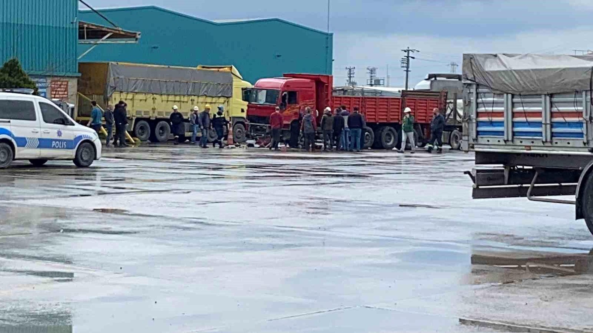 Gebze\'de el freni çekilmeyen tır kamyon sürücüsüne çarptı