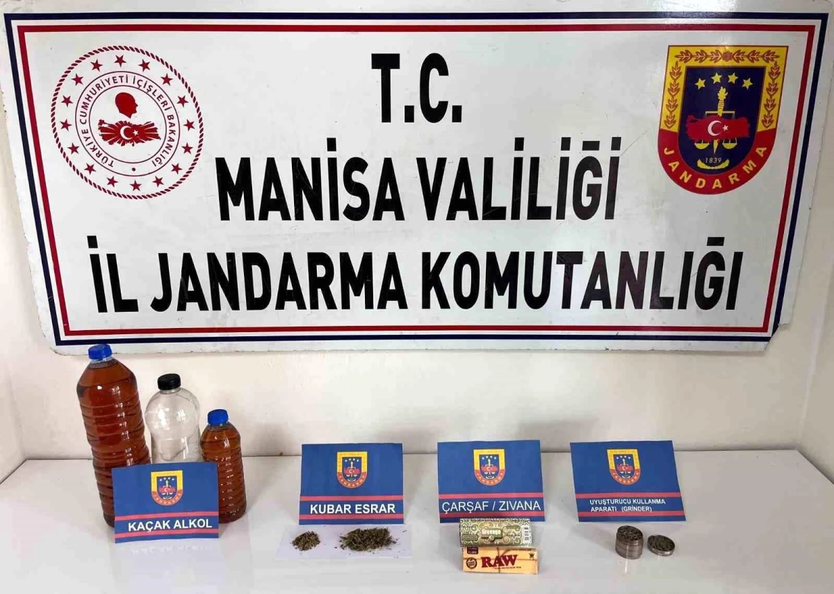 Manisa\'da Jandarma Ekipleri Tarafından Yapılan Yol Uygulamasında Kubar Esrar ve Kaçak Alkol Ele Geçirildi