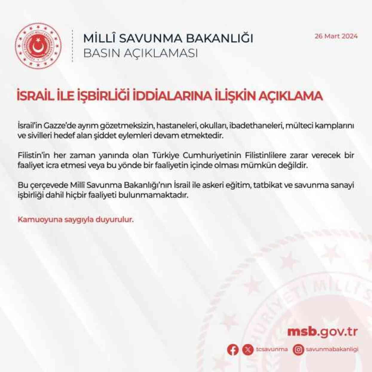 Ticaret Bakanlığı ve MSB'den 'İsrail ile silah ticareti yapıldığı' iddialarına ilişkin peş peşe açıklamalar