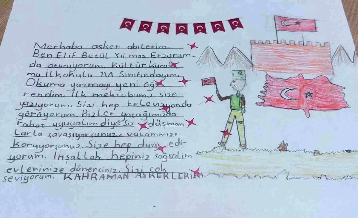 Erzurum Kültür İlkokulu 1. Sınıf Öğrencileri Mektuplarını Asker Abilerine Gönderdi