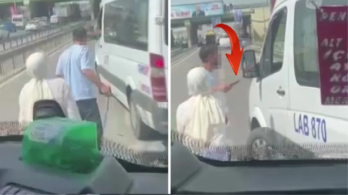Minibüsçü, tartıştığı sürücüye bıçak çekti, müdahale etmek isteyen kadına tekme savurdu