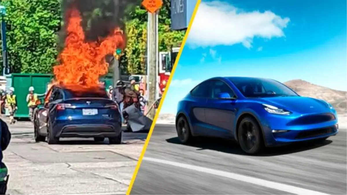 Seyir halindeki Tesla elektrikli otomobilde yangın çıktı