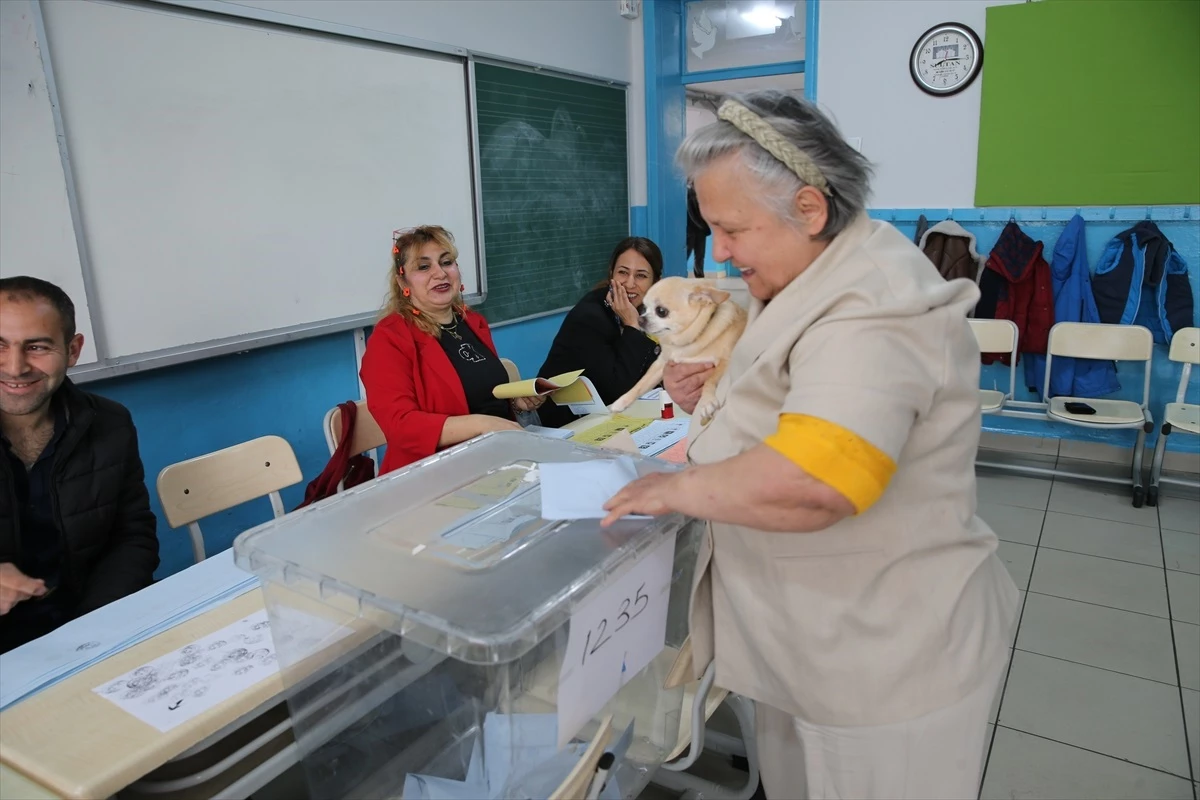 Edirne\'de Köpeğiyle Oy Kullanan Yaşlı Kadın