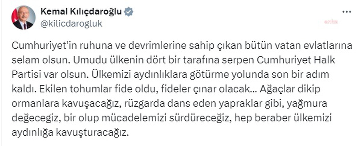 Kılıçdaroğlu: Cumhuriyet Halk Partisi umudu serpiyor