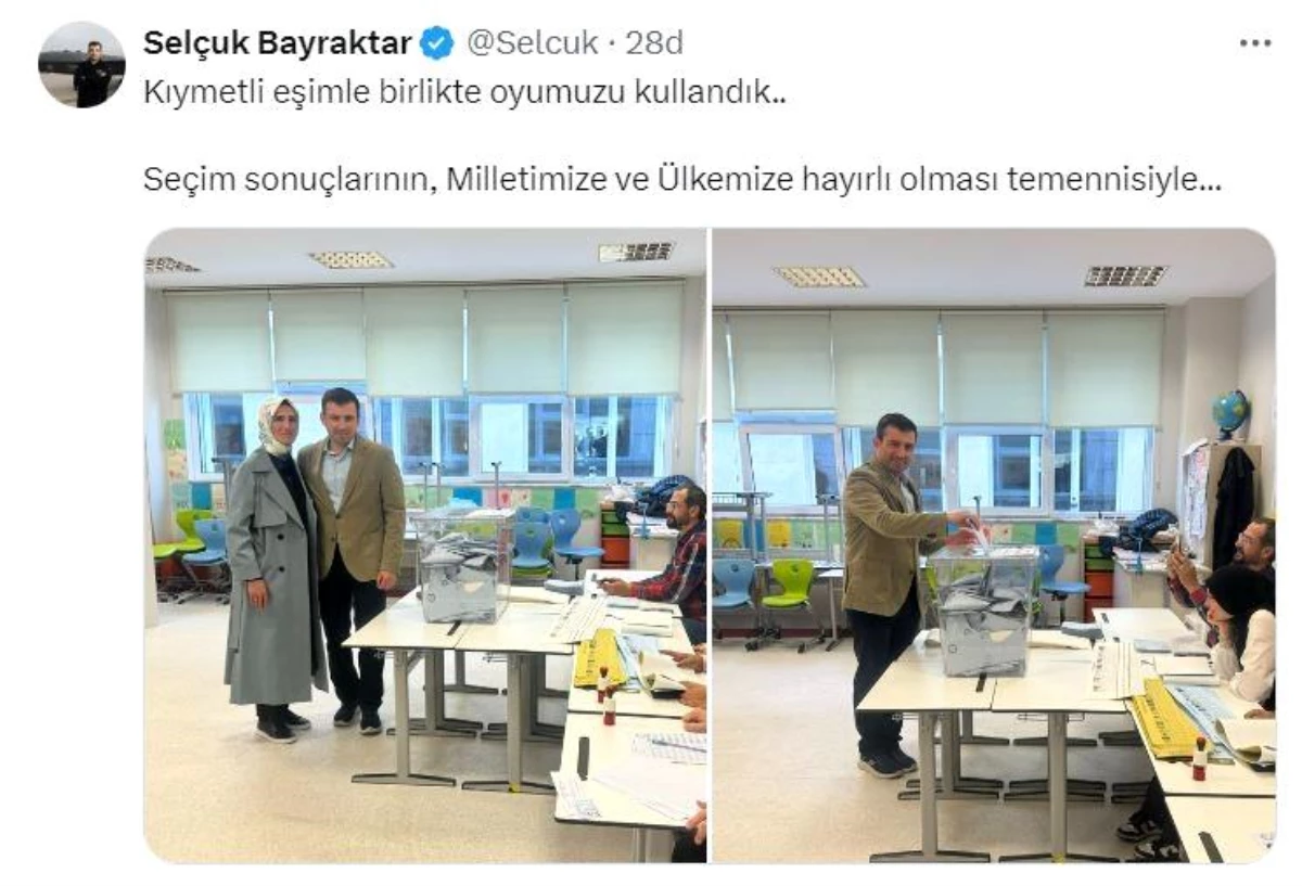 Baykar Yönetim Kurulu Başkanı Selçuk Bayraktar ve eşi Sümeyye Bayraktar oy kullandı