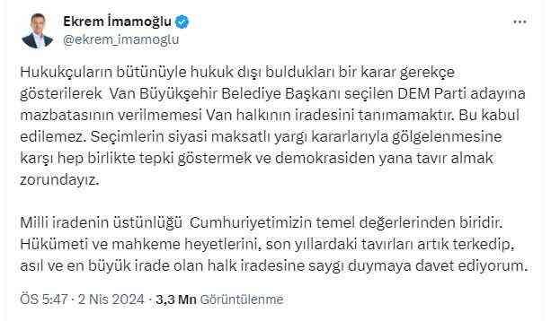 Özgür Özel, Van'a heyet görevlendirdi