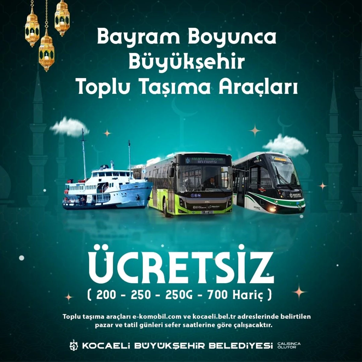 Kocaeli Büyükşehir Belediyesi Ramazan Bayramı\'nda Ücretsiz Ulaşım Sağlayacak