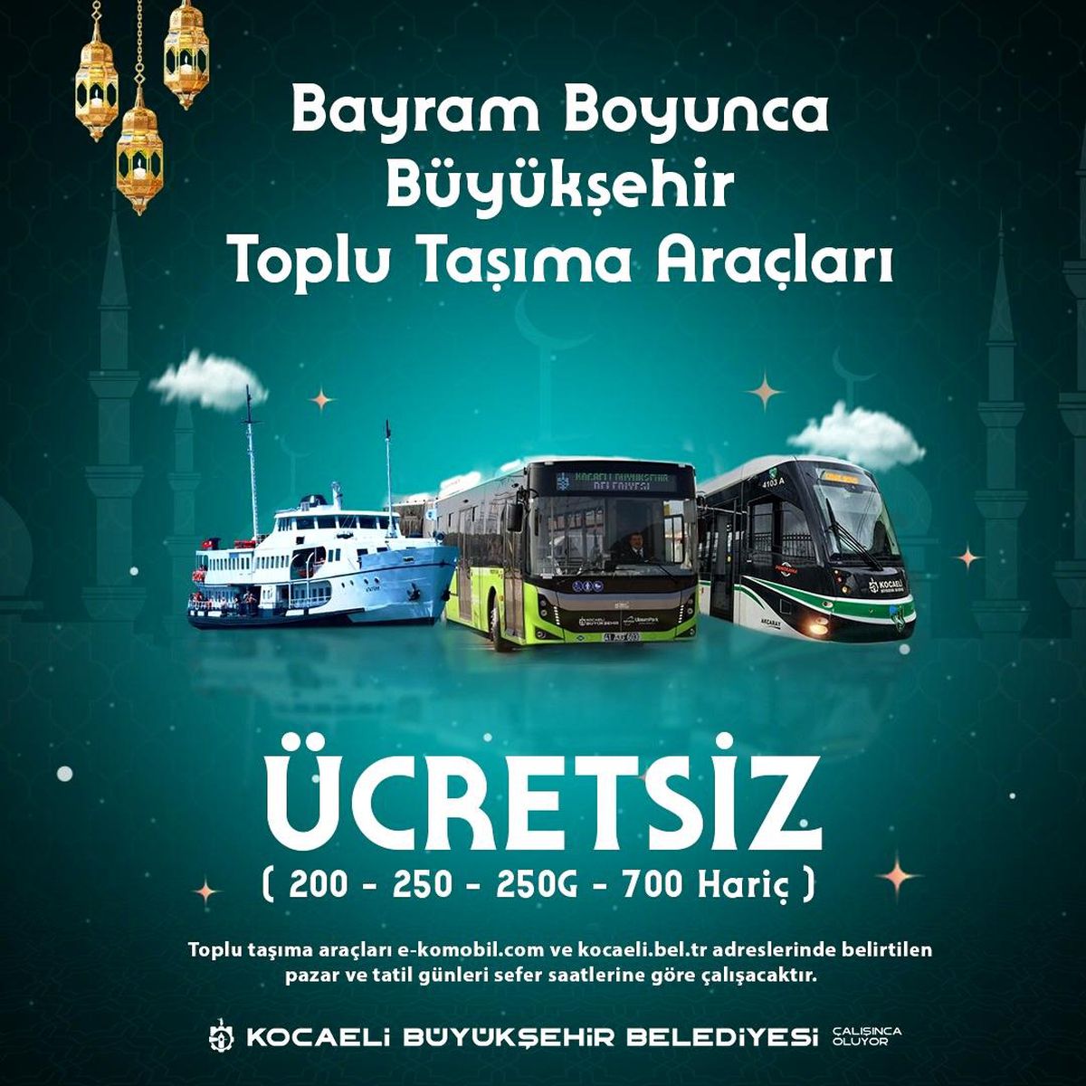 Kocaeli Büyükşehir Belediyesi Ramazan Bayramı\'nda Ücretsiz Ulaşım Sağlayacak