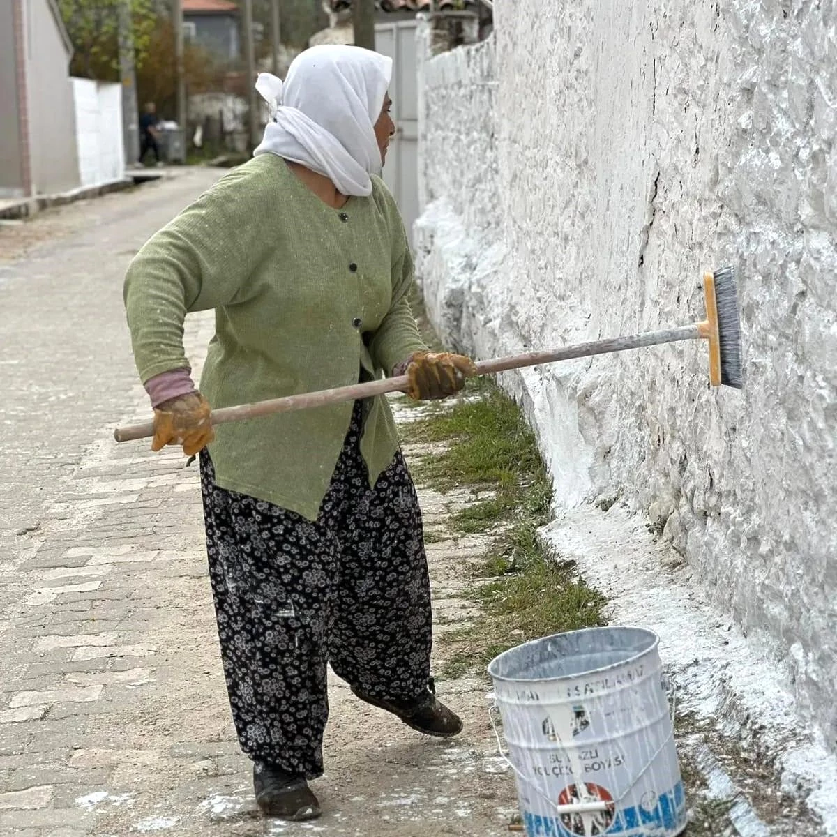 Muğla Menteşe ilçesinde mahalle sakinleri sokaklarını boyadı