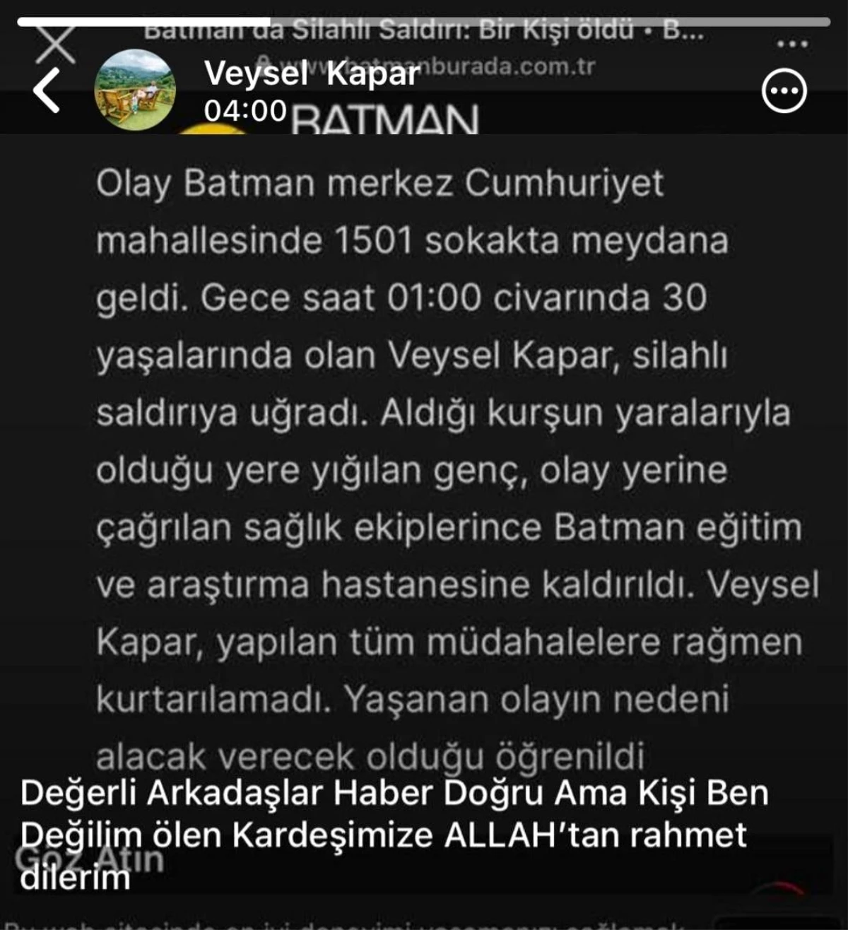 Batman\'da silahlı kavgada bir kişi hayatını kaybetti