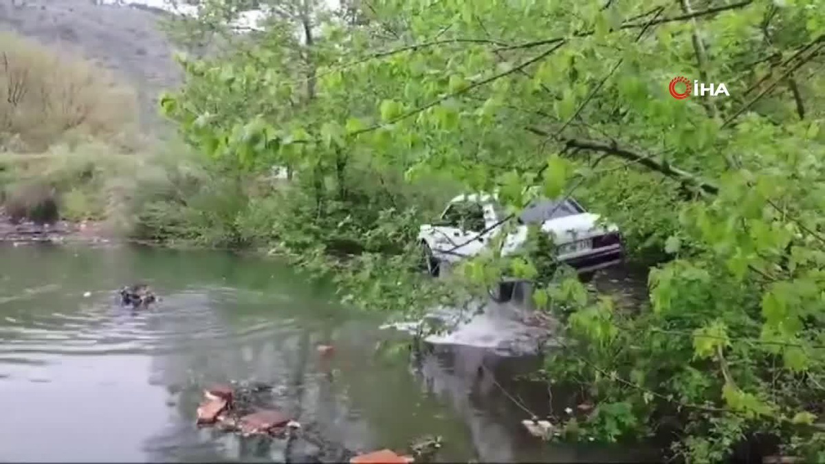 Gölete düşen otomobili itfaiye çıkardı: 2 yaralı