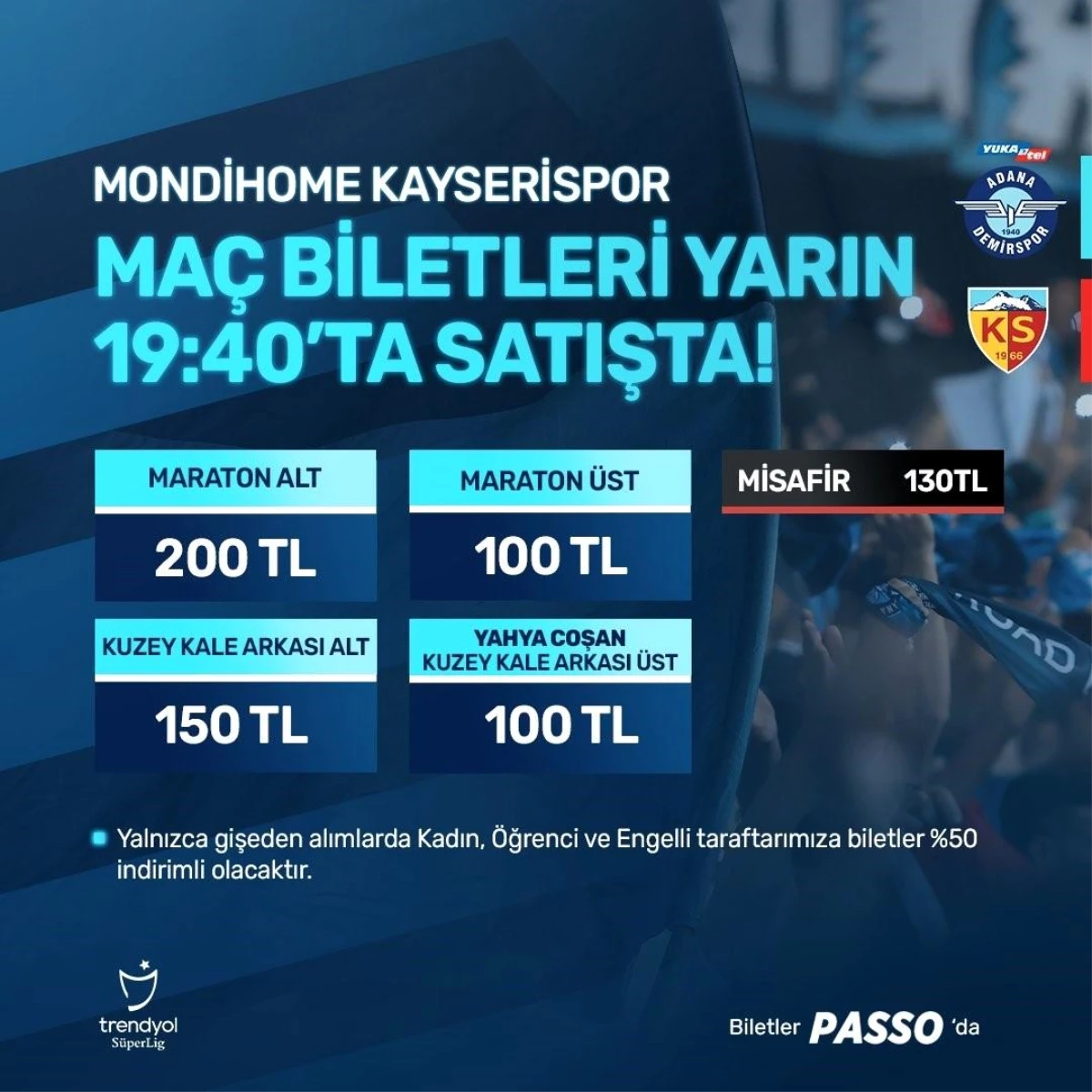 Adana Demirspor - Kayserispor Maçının Biletleri Satışa Çıktı