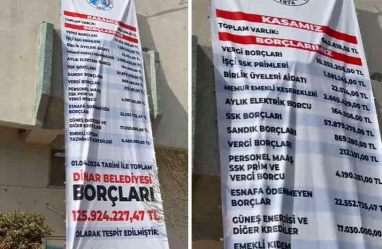 AK Parti'den MHP'ye geçen ilçede yeni başkan borçları belediye binasına astı