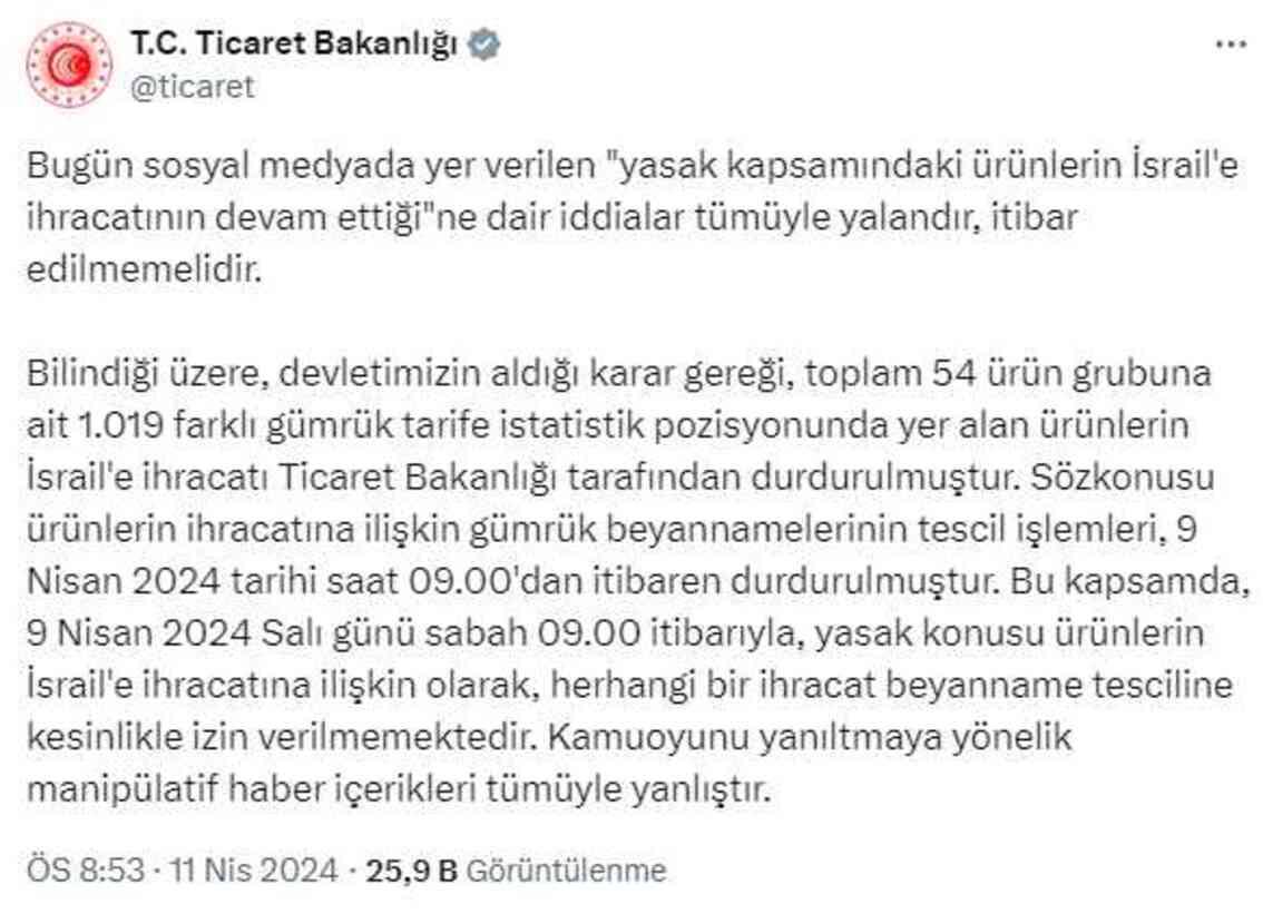 Kısıtlama kapsamındaki ürünlerin ihracatı devam mı ediyor? İsrail iddiasına art arda yalanlamalar geldi